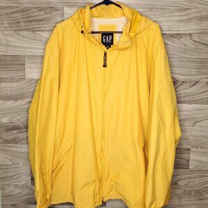 Vintage Y2K Gap Men's Size XXL Yellow Nylon Rain Coat Jacket Parka Mesh Hood